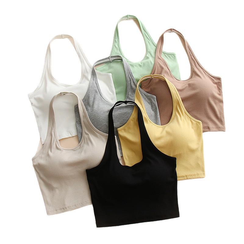 Spring/Summer Women's Halter Neck Camisole with Built-in Bra: Backless, Slimming, Yoga Vest; Versatile Base Layer or Outerwear