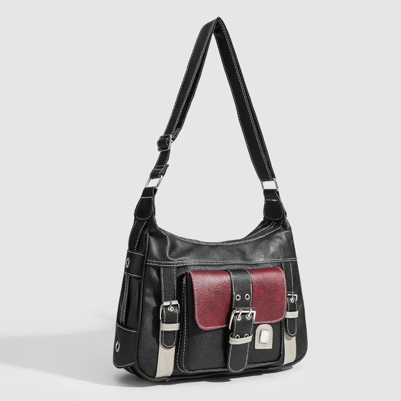 

Middle-aged Bag - Unique Motorcycle-style Shoulder Bag for Women with Contrasting Colors, Single Shoulder Strap Design. чорний