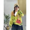 DIMANAF 2026 New Autumn Plus Size Sweaters Cardigan Oversize Women Pattern Floral Cartoon Printing Sweaters Knitting Loose Sweater