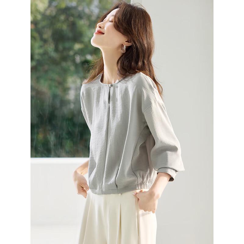 MoHanYiMei Women s Elegant Commuter Nine-Quarter Sleeve Blouse M