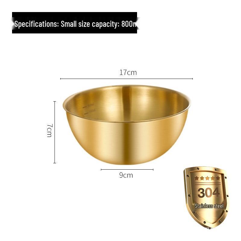 304 Edelstahl Rührschüssel im japanischen Stil mit Skala für Salat, Eierschlagen, Backen und Teigmischen - Goldfarbenes Finish
