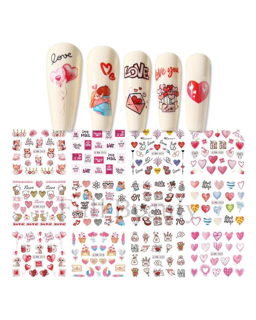 12 Styles Nail Art Water Transfer Sticker English Abstract Image Transfer Slider Decoration