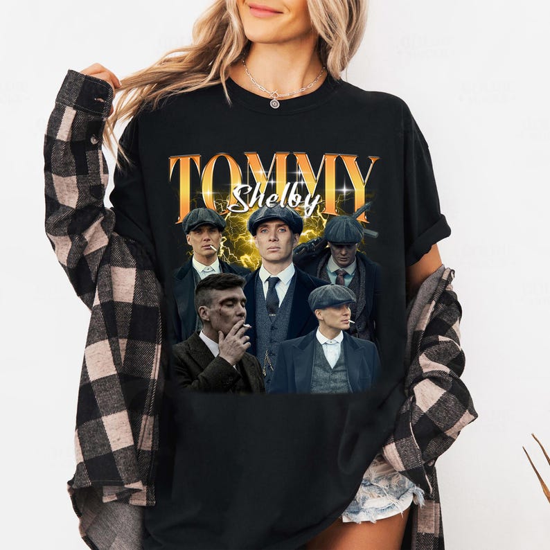 Tommy Shelby Peaky Blinder Retro Koszulka dla Fana, Unisex Koszulka Filmowa, Styl Vintage Hip Hop Streetwear Luźna Koszulka z Krótkim Rękawem Codzienna Odzież
