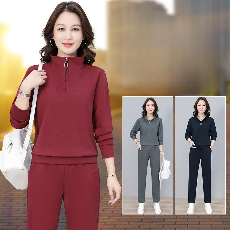 Fashion Women Sport Tracksuit Spring Autumn Half Zipper Stand Collar Casual Two Piece Set Ladies Daily Outdoor Sportswear