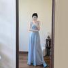 Summer Blue French Suspender Dress Women's New Temperament Waist Thin a Word Seaside Vacation Skirt