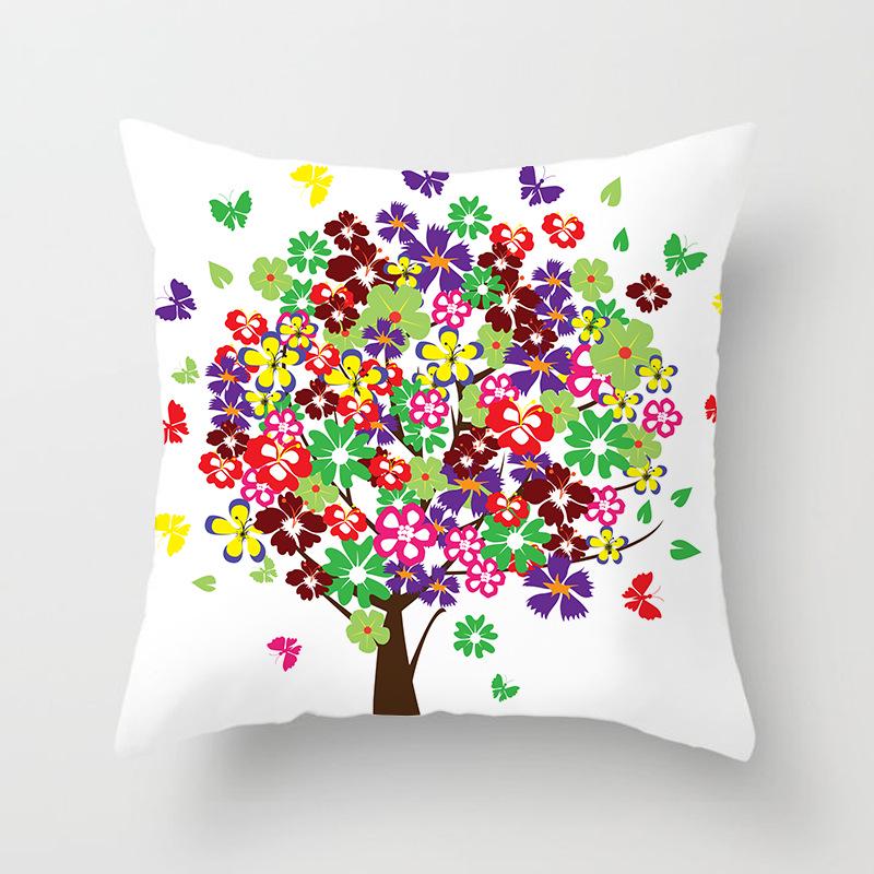 Painted Tree Digital Printed Peach Skin Square Pillow Cushion Cover Home Furnishings