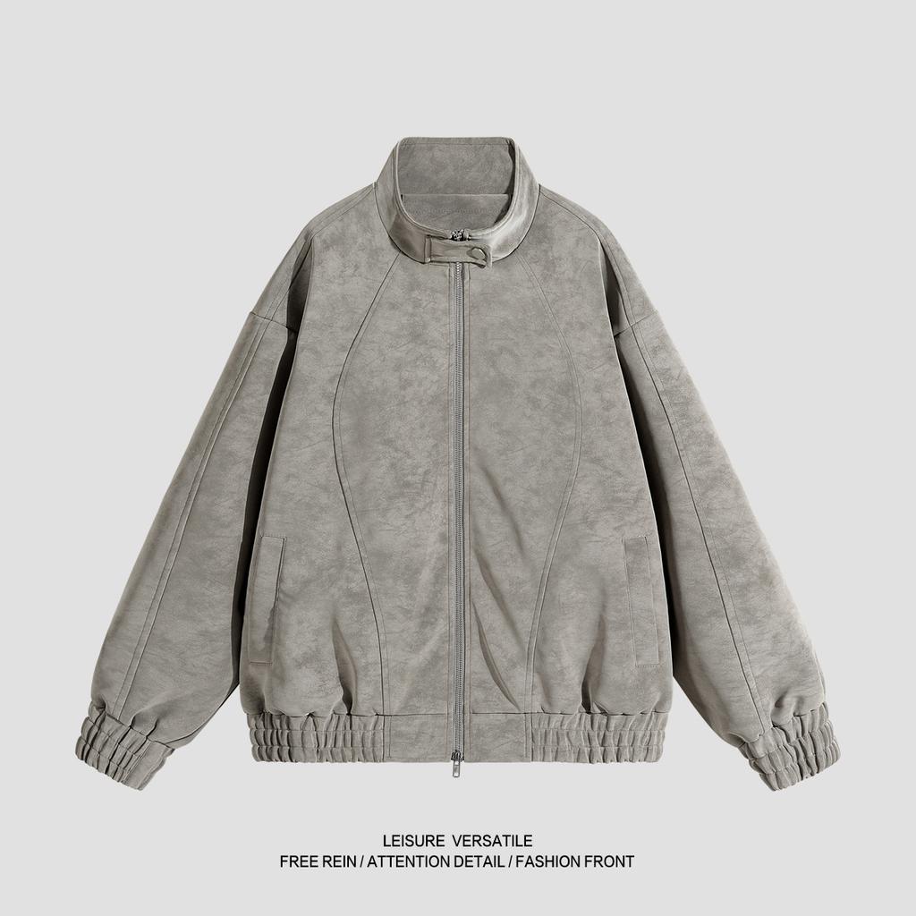 Minimalist PU Leather Jacket Jacket Men's Winter Stand-up Collar Loose Leather Senior Sense Retro Biker Men's Jacket Breathable Work Casual Jacket