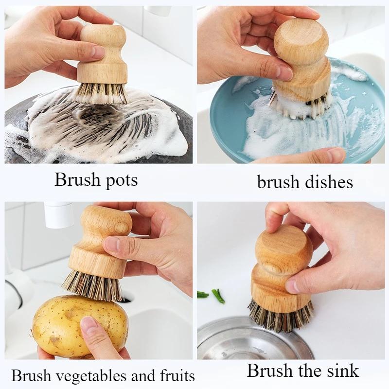 1/2pcs Natural Sisal and Coconut Palm Wooden Cleaning Brush Lanyard Dishwashing Brushs Kitchen Durable Eco Friendly Zero Waste