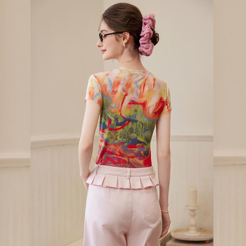 Bailuyu Women's Printed Slim Fit Short Sleeve T-Shirt