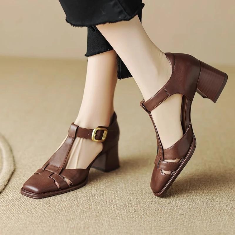 

Fashion High Heels Women Sandals Elegant Chunky Shoes Brand New Woman Heeled Shoes 2025 Summer Designer Pumps Fashion Zapatos De Mujer 40 коричневый