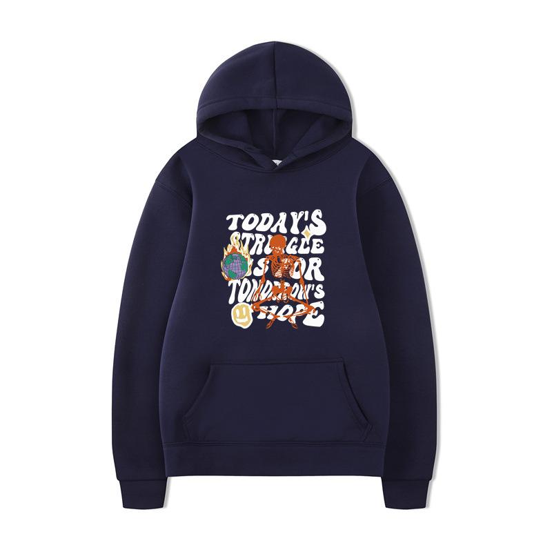 Textual Skeleton Hoodies Print Fashion Sweatshirt Hip Hop Casual Unisex Autumn Winter Fleece Streetwear Tops