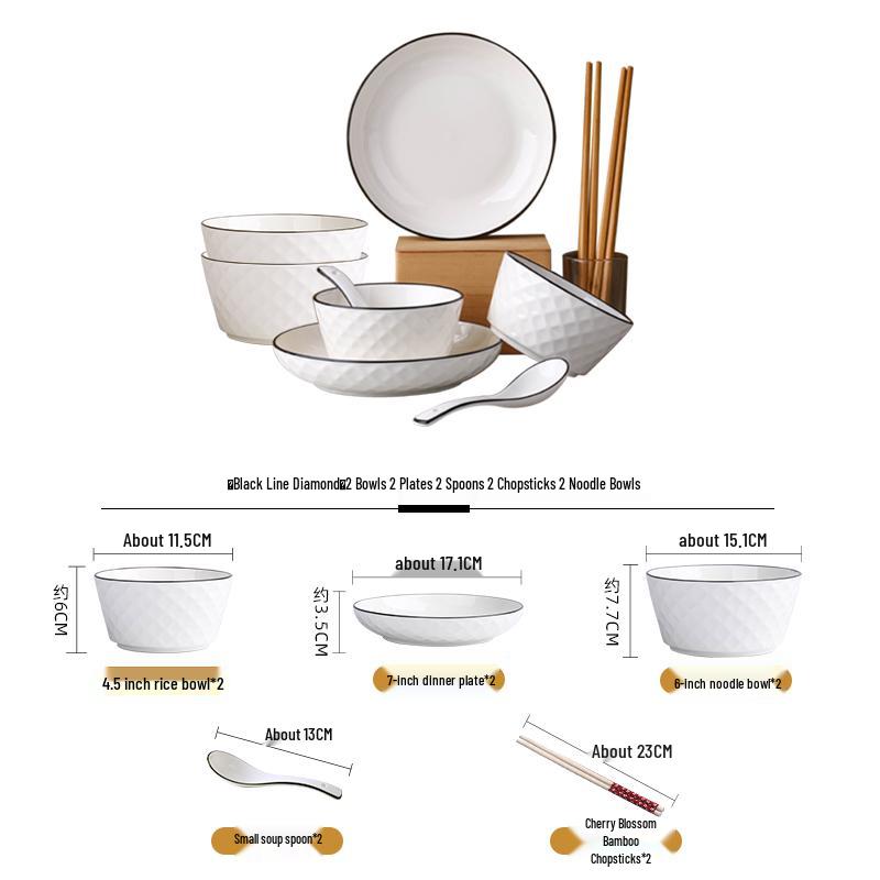 Ensemble de vaisselle en céramique japonaise: Assiettes et Bols pour 2-4 Personnes pour la Maison, Grands Bols à Soupe Inclus.