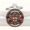1Pcs Red Cross Pendant Templar Keychain Army Crusade Solomon Freemason Symbol Glass Gem Metal Key Ring Holder Jewelry Gifts