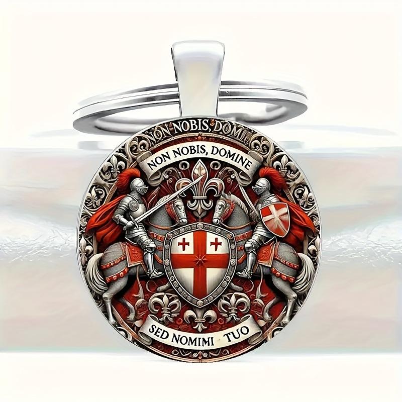 1Pcs Red Cross Pendant Templar Keychain Army Crusade Solomon Freemason Symbol Glass Gem Metal Key Ring Holder Jewelry Gifts