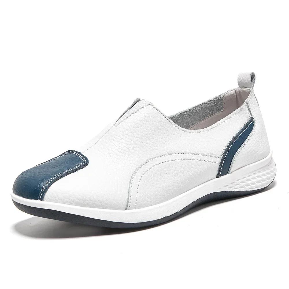 

Genuine Leather Women Shoes 2024 Spring Autumn Slip-on Casual Flats Woman Fashion Loafer Ladies Shoes Zapatos Mujer 41 білий