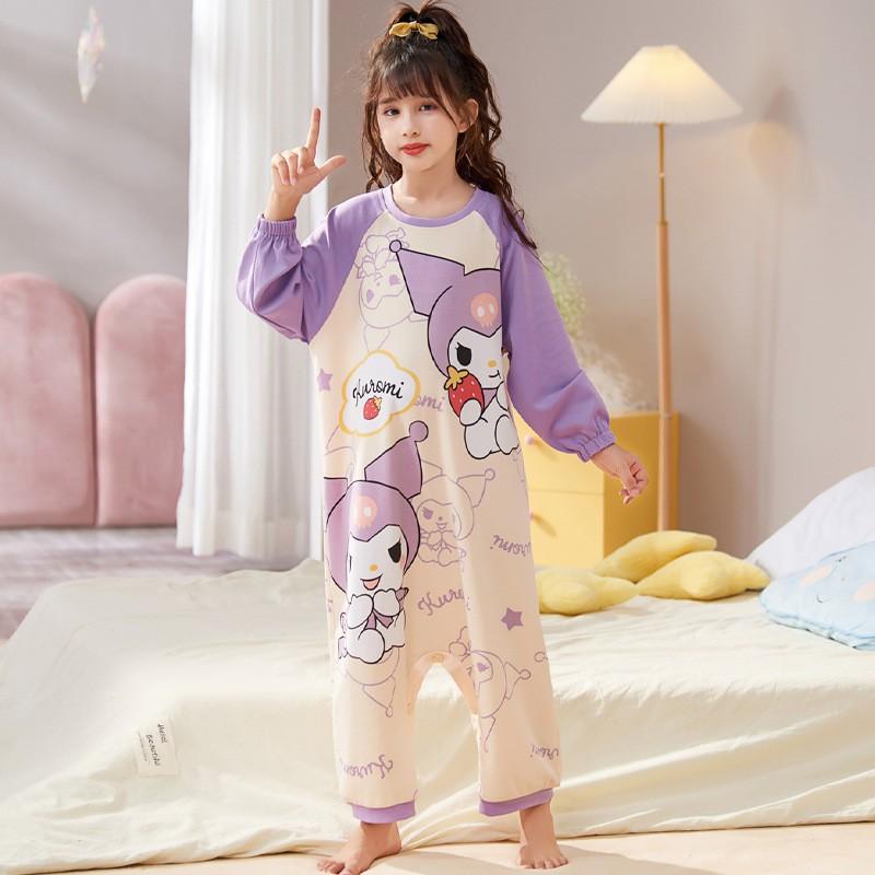 Girls Cotton Pajama Set Long Sleeve One-Piece Sleepwear Collection Cartoon Animal Print Kids Nightwear 3-8 Years