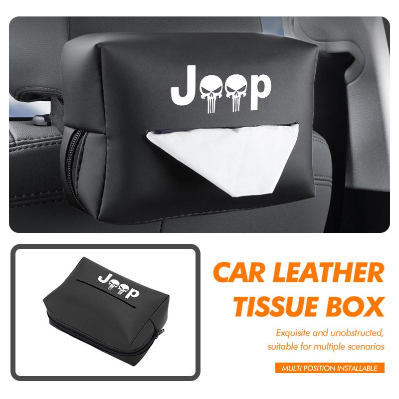 For Jeep PU Leather Car Tissue Box Paper Towel Storage Bag Auto Accessories Compass Renegade Cherokee Wrangler JK Patriot AKN1