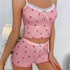 Strawberry Print Camisole Shorts Pajama Set with Bow - Women's Summer Loungewear