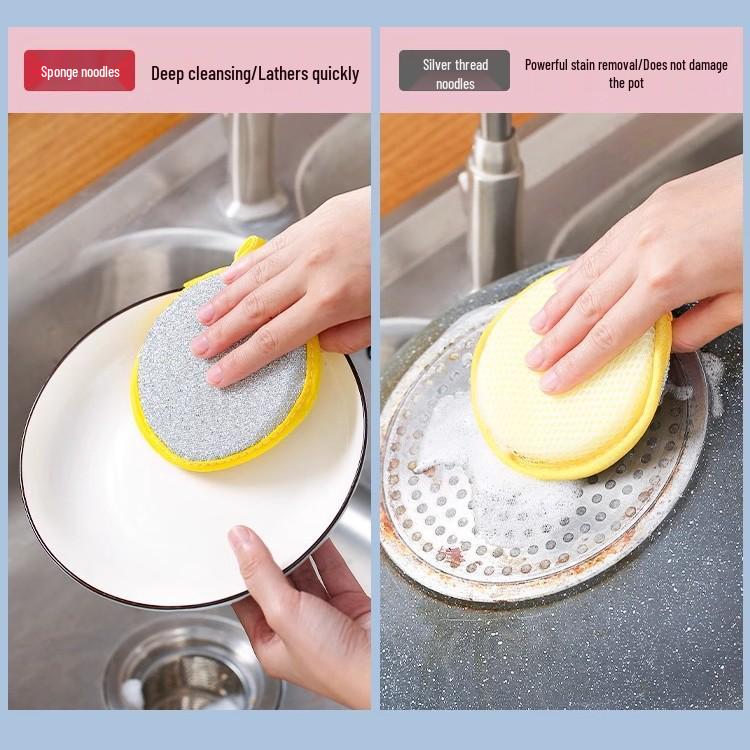 

Утолщенная двухсторонняя круглая губка - Идеально подходит для мытья посуды, безопасна для кастрюль, бытовое использование