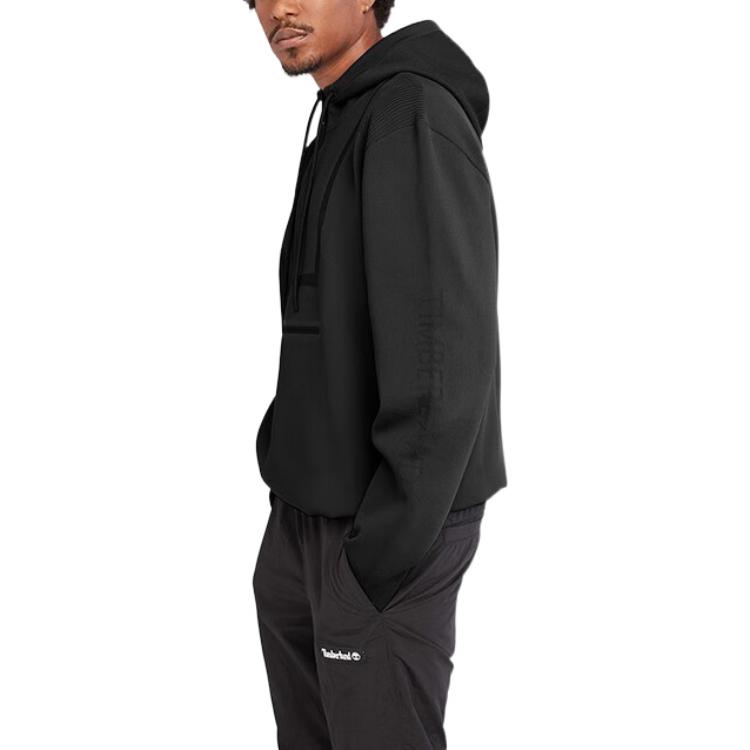 Timberland Solid Color Half-Zip Drawstring Hooded Pullover Long Sleeve Sweatshirt Men Sweatshirt Black A5UH1-001
