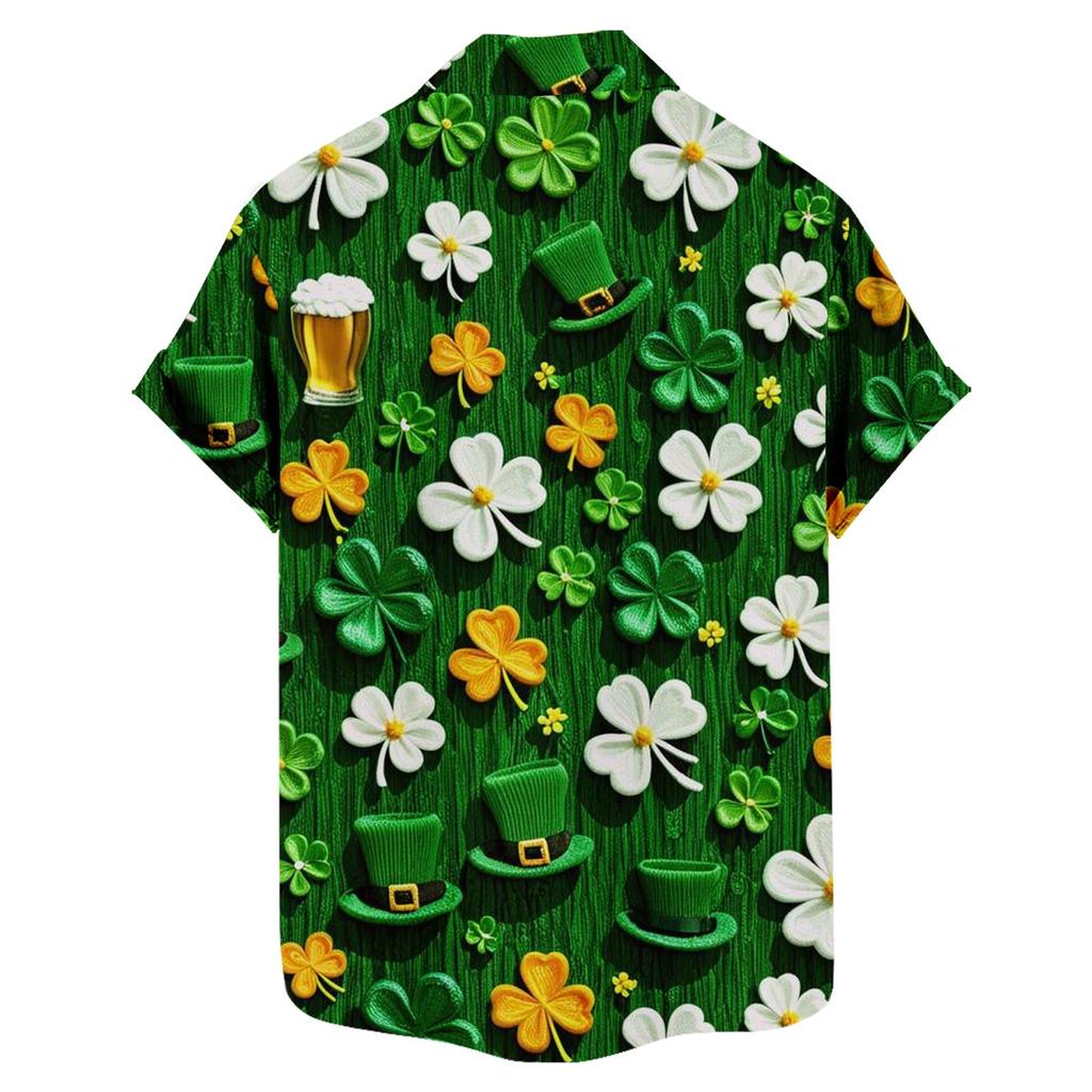 Men's Casual Short-sleeved Shirt Slim Fit Stylish Men's St. Patrick Print