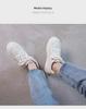 Women's 2023 Spring Genuine Leather Thick-Soled White Height-Boost Biscuit Sneakers