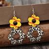 Retro Wood Earrings with Unique Hollow Flower and Cow Pattern Elegant Drop Ear Pendant for Stylish Ladies