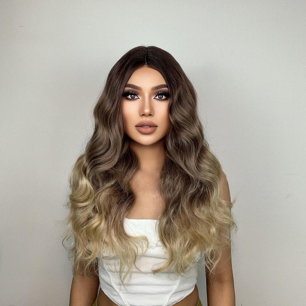 Damen 62cm Haar Hellbraun Langes Lockiges Haar T-förmiger Front Lace Rosenhaarnetz Kopfbedeckung Reines Handgewebtes Lace Perücken Kanekalon Perücke