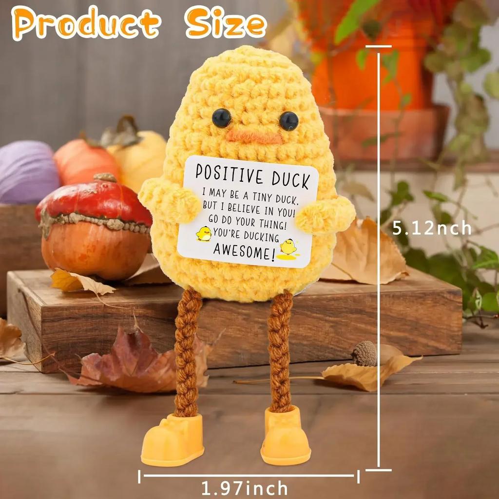 Cute Positive Energy Duck Positive Knitted Doll Crochet Emotional Support Duck Bookshelf Office Decor Gift