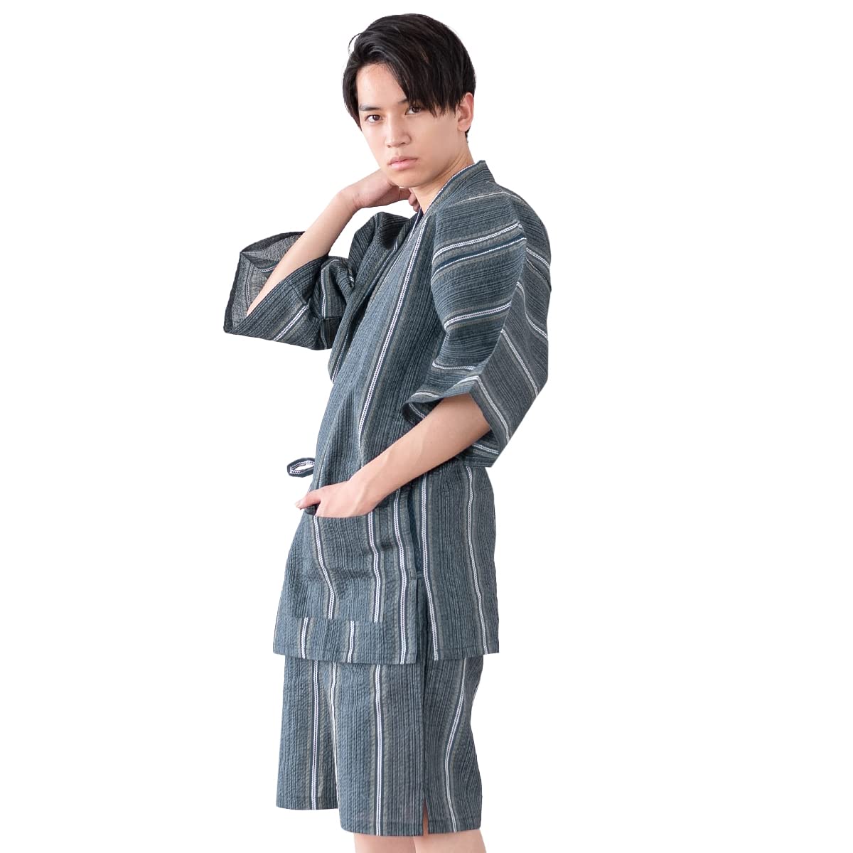 

Пижама джинбей для большого верха и шиджира с разноцветными полосками x [KYOETSU] мужская, День отца, размер, стильная, летняя, хлопковая, низ, (3л, индиго)