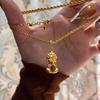 Collier Bouddha Bébé Oeil de Tigre Mat Ancien Longue Chaîne de Pull Tressée Petit Pendentif Bouddha Doré