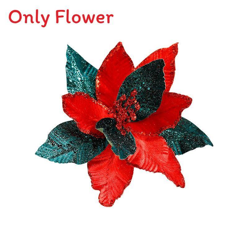 Christmas Flower Decor With Artificial Velvet Flowers For Holiday Tree Ornament Gift