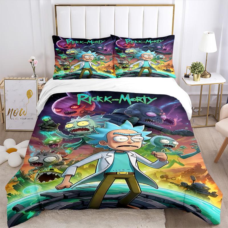 3pcs Rick_and_Morty Duvet Cover Set, 1 Duvet Cover + 2 Pillowcases (No Insert), Cozy Bedding, Bedroom Set, Easy Care, Durable yy251103082