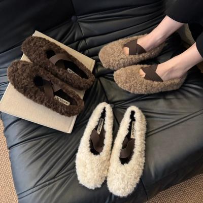 Korean Version 2.5cm Velvet Wool Mary Jane Small Single Shoes Ballet Fluffy Shoes Warm Flat Winter Women's Shoes