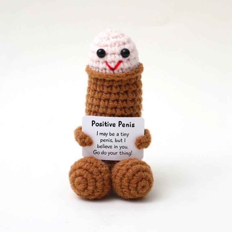 Cute Crochet Knitting Doll Positive Handmade Emotional Dolls with Affirmation Card Desktop Decorative Ornament Christmas Gifts