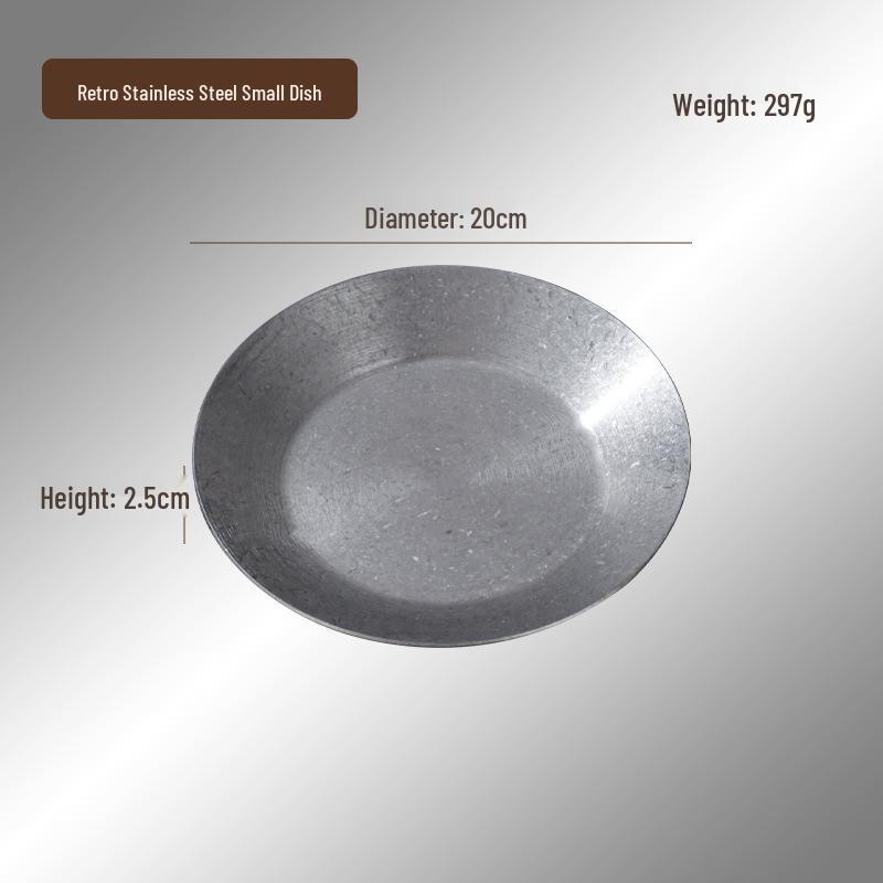 Retro Stainless Steel Round Snack Plate - Old-fashioned Barbecue Sauce Tray with Bone Dish Design
