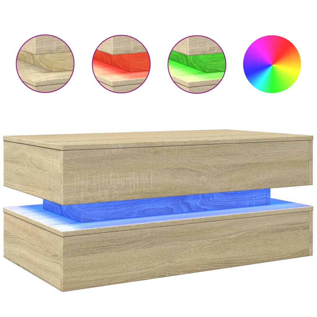 Modern Coffee Table With LED Lighting, Sonoma Oak, 90X50X40 Cm