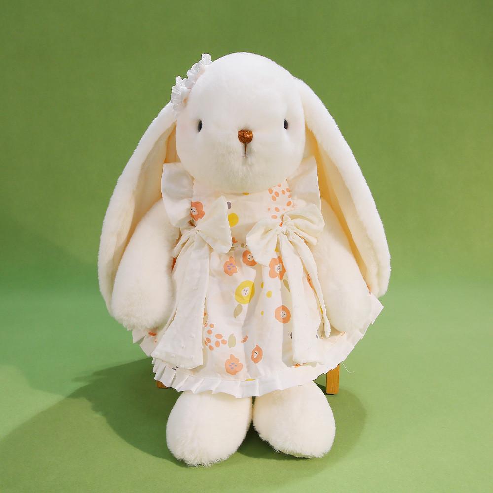 Plush Rabbit Toy With Bow And Dress Decoration Fur For Kids Birthday Gift