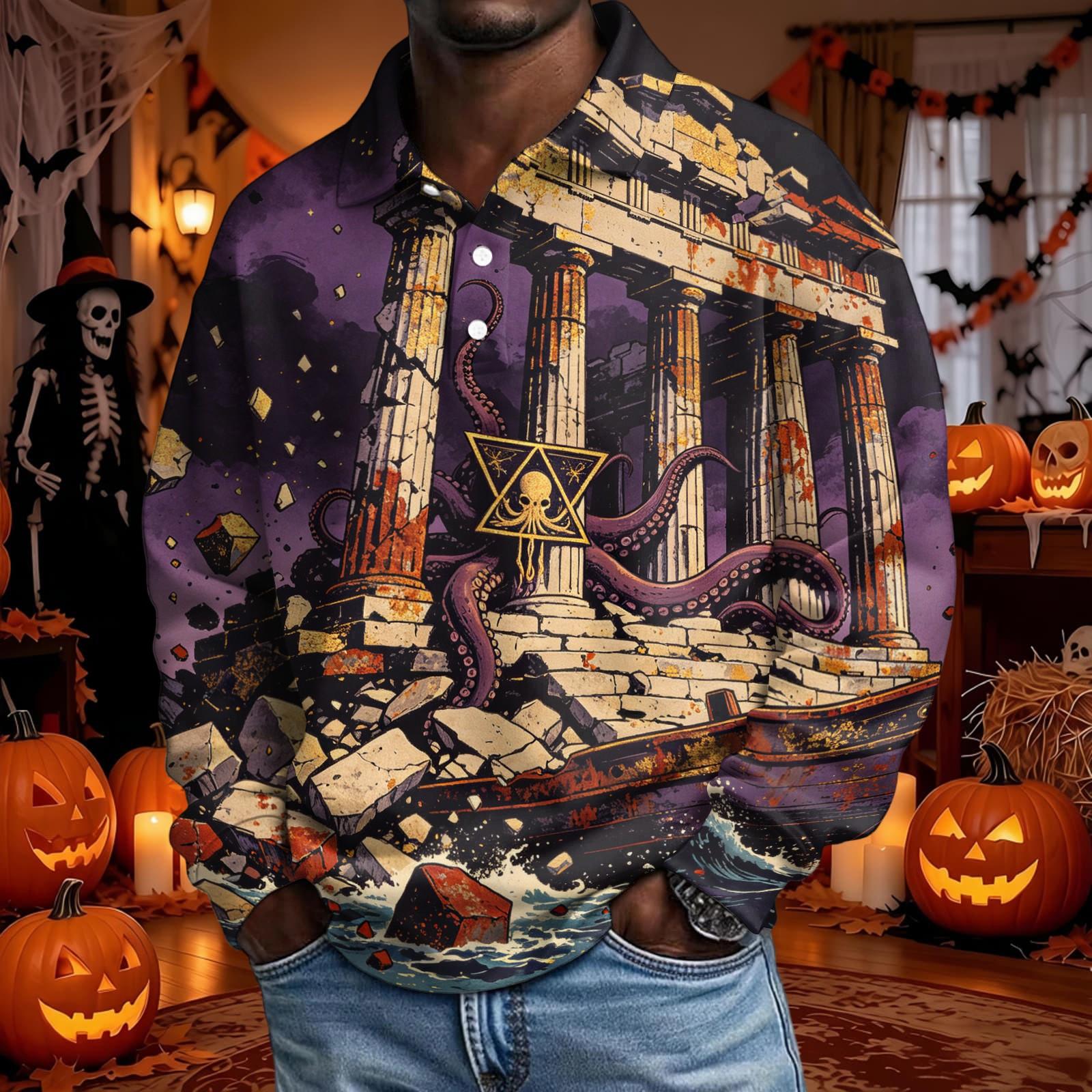 Men s Halloween Long Sleeve Button Up Shirt L
