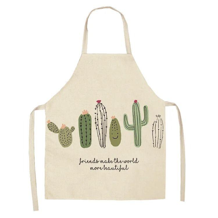 Cactus Plant Pattern Apron Adult Sleeveless Kitchen Cleaning Home Chef Baking Waist Bib
