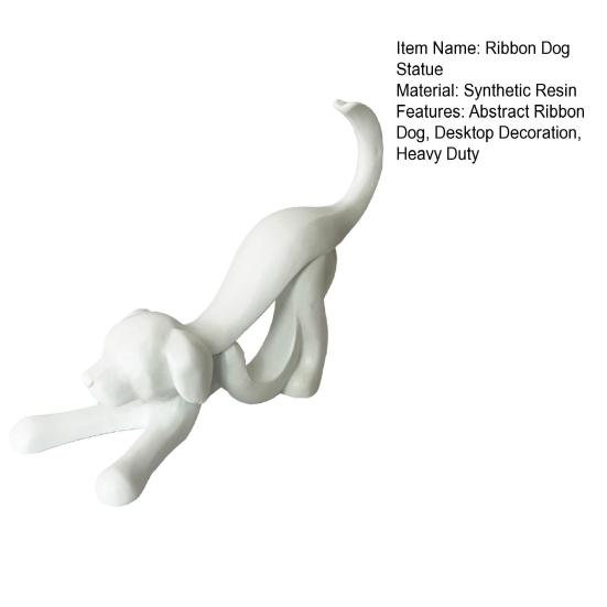 Abstract Ribbon Dog Statue White Ribbon Puppy Resin Figurine Sculpture Home Office Desktop Decoration Ornament