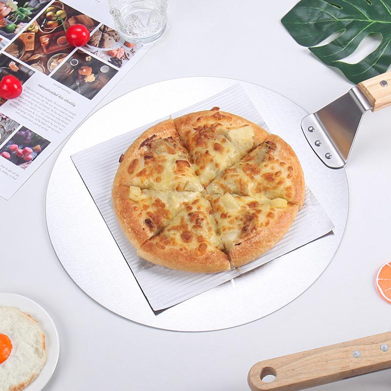 1Pc Pizza Shovel Pastry Tools Accessories Pizza Peel Round Stainless Steel Non-Stick Pizza Paddle Spatula With Oak Wooden Handle