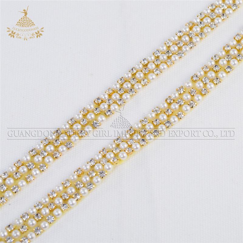 New Arrival Blingbling Yardage Strip Shape Iron on Crystal Rhinestone Break Line Hot Fix Design Patch Pearl Bead Applique