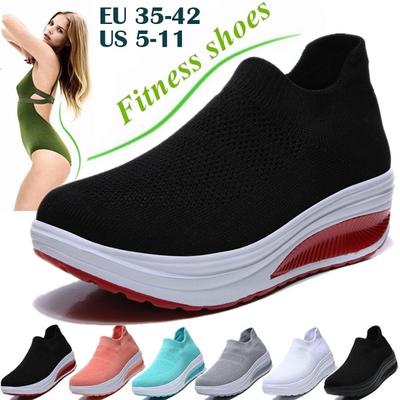 Damen Plateau-Wanderschuhe, leichte Fitnessschuhe, Slip-Sock-Schuhe, Shake-Schuhe für Damen