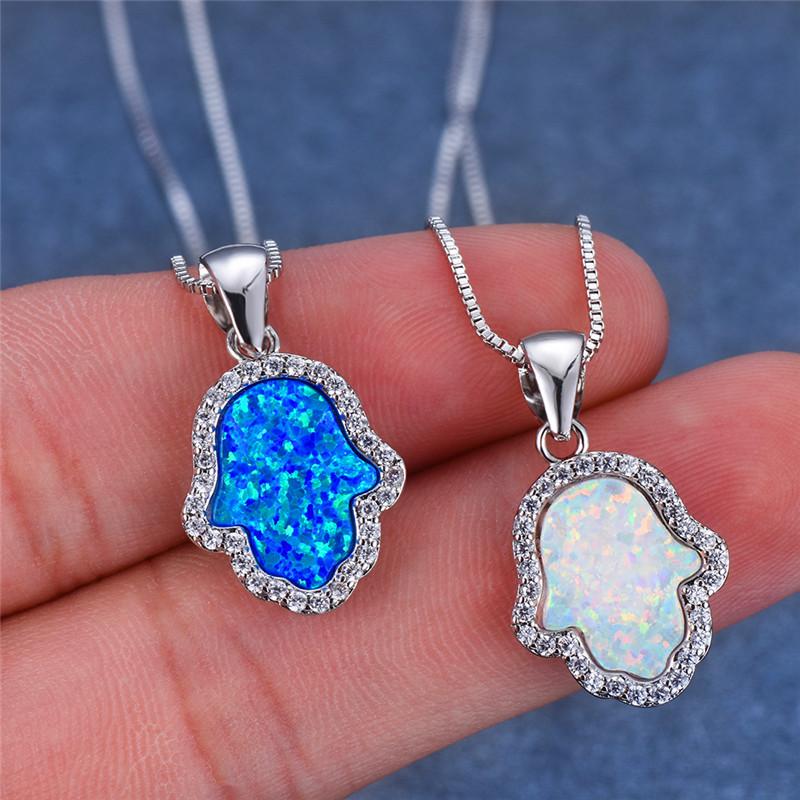 

Boho Female Cactus Pendants Necklaces Fashion Silver Color Blue White Fire Opal Wedding For Women синій