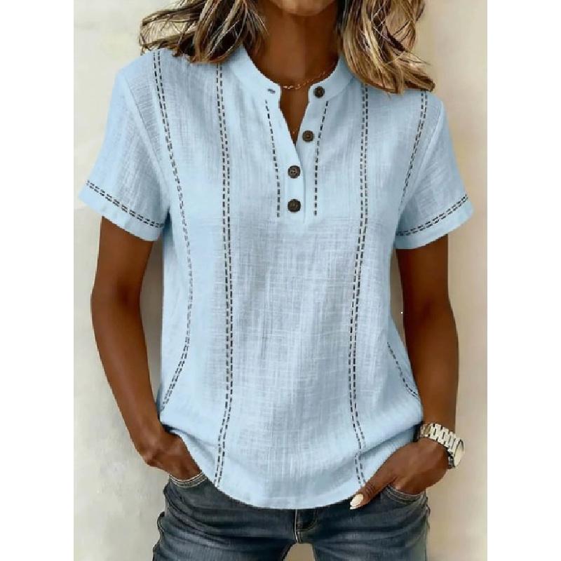 2026 New Casual Short-Sleeve Stand Collar Solid Color Patchwork Women's Shirt