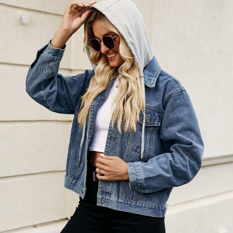 Women Slim Fit Cropped Denim Jacket Casual Outerwear For Ladies
