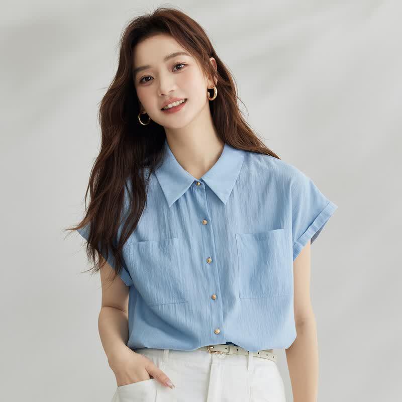 Inman Elegant Flutter Sleeve Short Sleeve Shirt