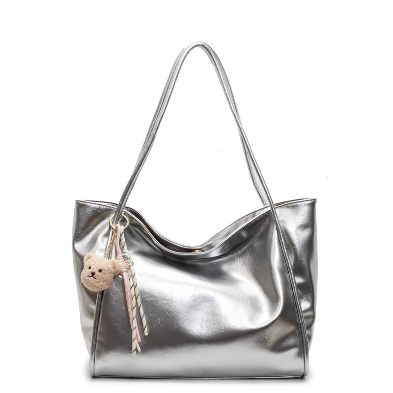 Casual simple style solid color soft leather large capacity tote bag fashionable versatile texture shoulder women's bag