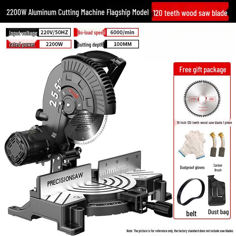 10-Inch High Precision Aluminum Alloy Miter Saw for Multifunctional Wood & Metal Cutting, 45 Degree Configuration.